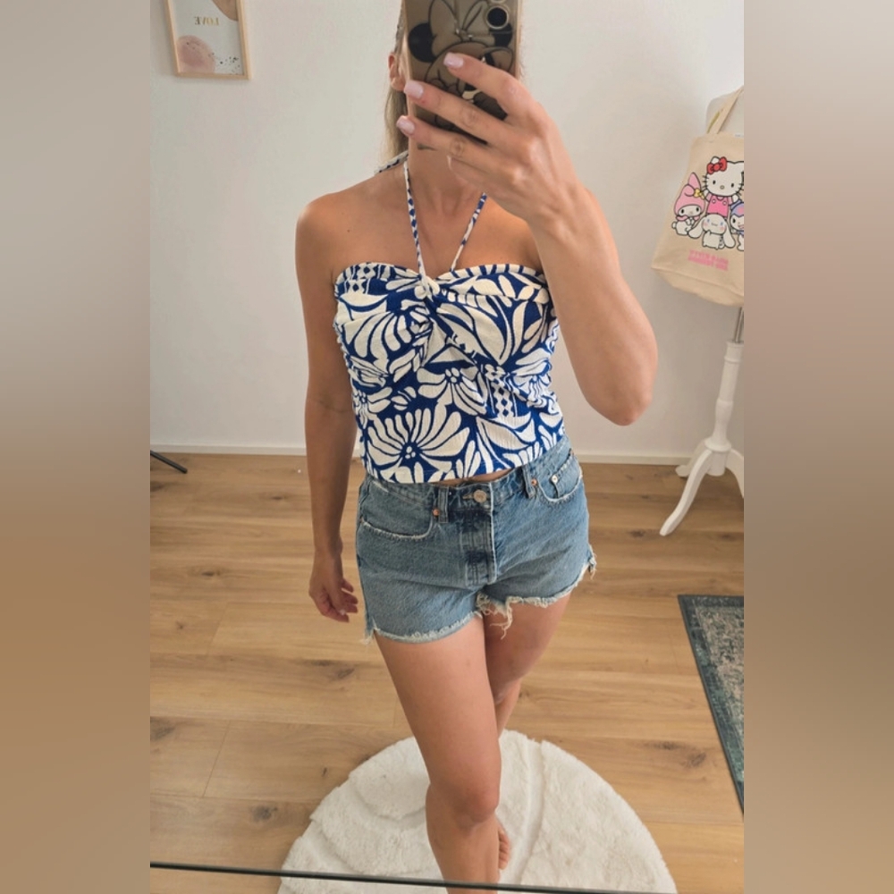 Blue and White Floral Women's Top